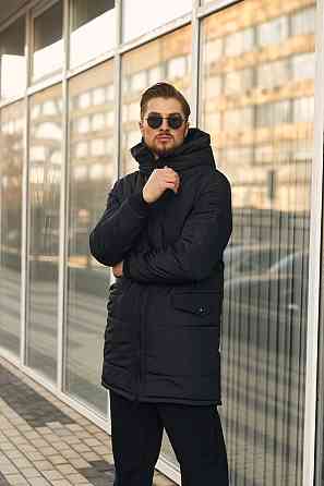 Парка зимова чоловіча куртка подовжена тепла, чоловіча зимова парка з капюшоном чорна Туреччина Одеса