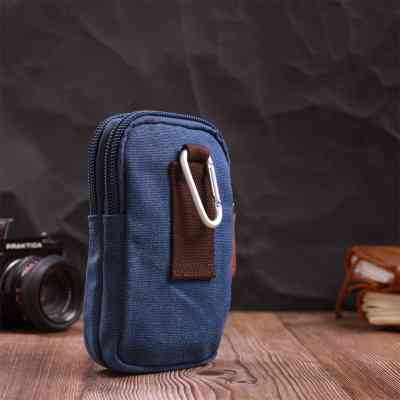 Сумка Vintage На пояс с металлическим карабином из текстиля Синяя (22226) Винница