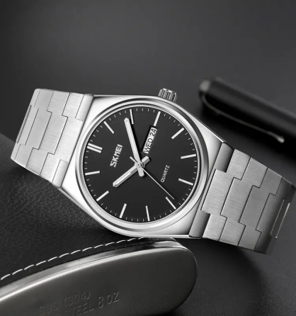 Чоловічий класичний годинник Skmei 9288 (Сріблястий з чорним циферблатом) Київ