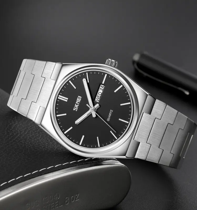 Чоловічий класичний годинник Skmei 9288 (Сріблястий з чорним циферблатом) Київ - фото 3