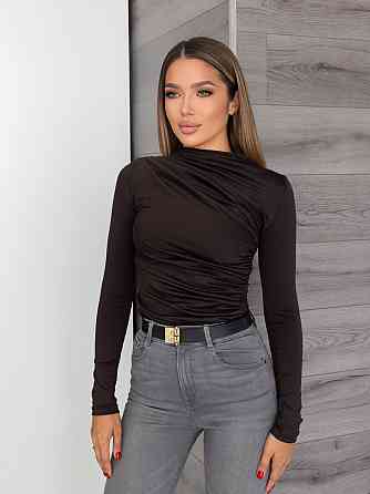 Базовий жіночий лонгслів з драпіруванням "Sweet" | Норма і батал Шоколадний, 42-44 Київ