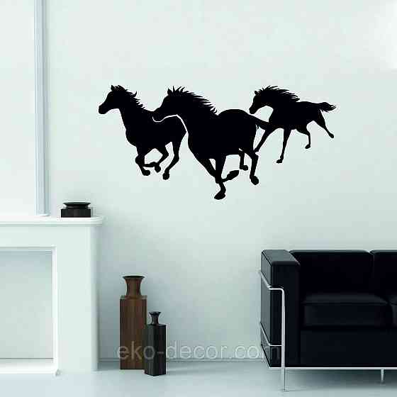 Декоративное настенное Панно «Лошади 3» Декор на стену 90*45 см, Черный Киев