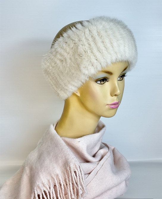 Норковая повязка на голову женская Молочный Харьков - изображение 2