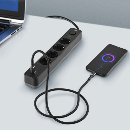 Мережевий подовжувач із заземленням 4 розетки/1USB-A/1Type-C 3м з кнопкою чорний VF-PD43G1QC1PD-B Oncord Videx Житомир