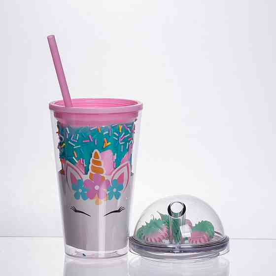 Пластиковий стакан з трубочкою і кришкою 400 мл багаторазовий HP-18-1TUP Київ