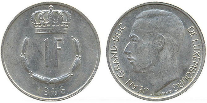 Монета 1 франк. 1966 год, Люксембург. Полтава - изображение 1