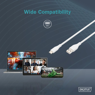 Дата кабель USB 2.0 AM to Type-C 2.0m 60W white Digitus (AK-300340-020-W) Винница - изображение 5