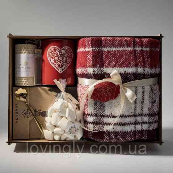 Подарочный бокс Дыхание Весны: плед, чашка, натуральный чай, свеча ручной работы Ирпень