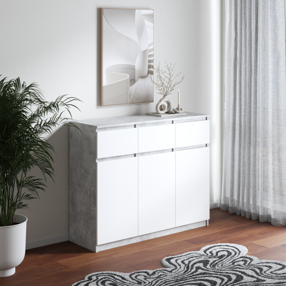 Комод VAYS в спальню, сучасний, без ручок R-33 Бетон-Білий фасад Львів