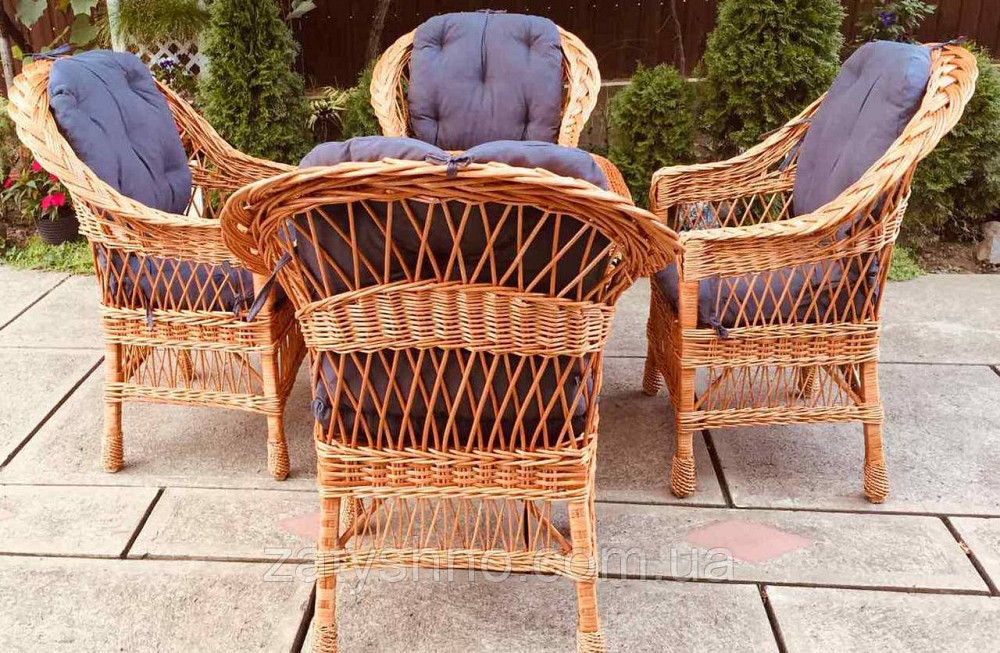 Меблі плетені з лози з 4 кріслами |  Меблі з лози плетені з квадратним столом | Київ - фото 2