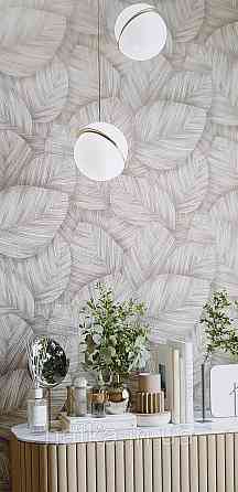 Обои виниловые на флизелине Sintra Adria метровые листья крупные 3д структурные зелено-серые Киев