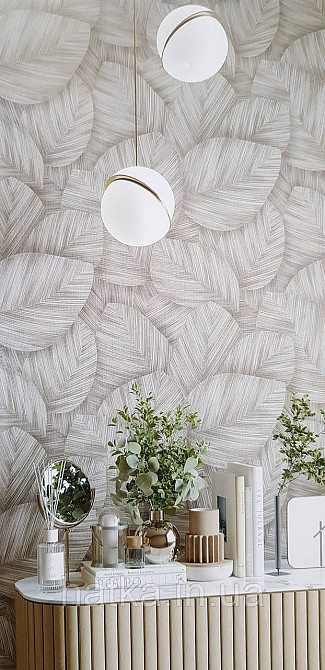 Обои виниловые на флизелине Sintra Adria метровые листья крупные 3д структурные зелено-серые Киев - изображение 1