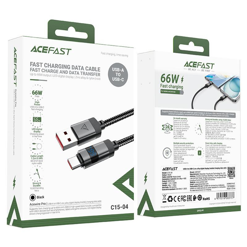 Кабель ACEFAST C15-04 USB-A to USB-C zinc alloy digital display braided charging data cable Black Одесса - изображение 2