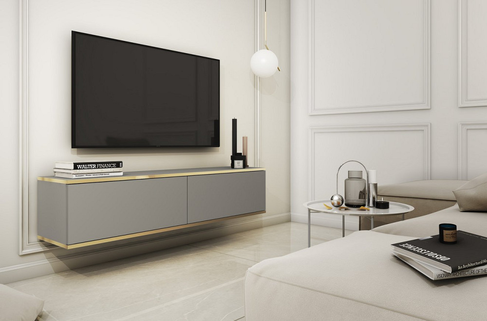 Тумба під телевізор навісна Perfect Home Оро / Oro 2-дверна RTV135 Сірий (PFH-091350) Дніпро - фото 1