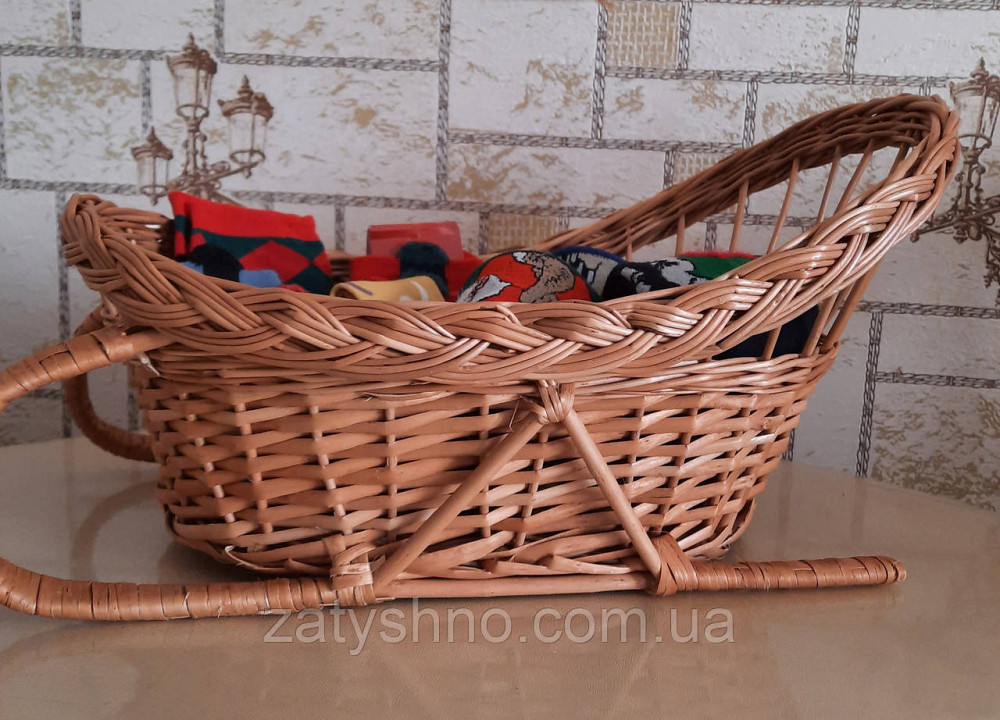 Санки кошик подарунковий| Кошик санки для подарунків з лози|Кошик плетений саночки для подарунків Київ - фото 2