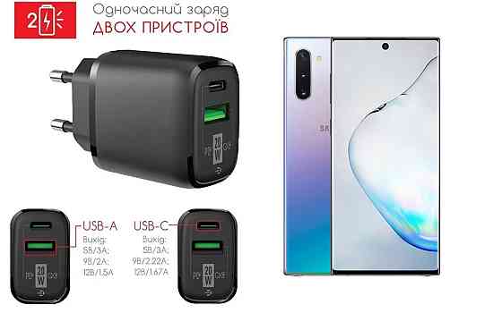 Сетевое зарядное устройство для Samsung Galaxy Note 10+, 20W 3A, Quick Charge 3.0 Киев