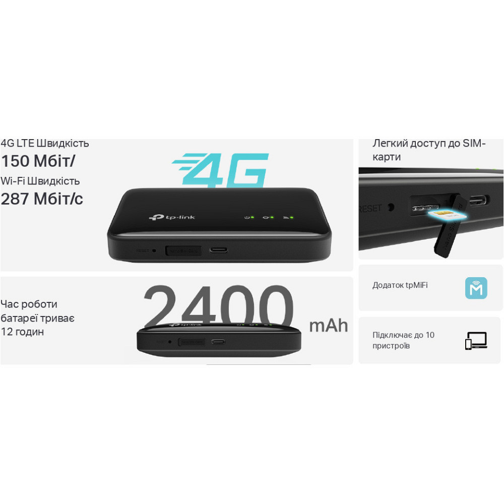 Бездротовий 3G/4G маршрутизатор TP-Link M7005 Black ( 16660 ) Харків - фото 13