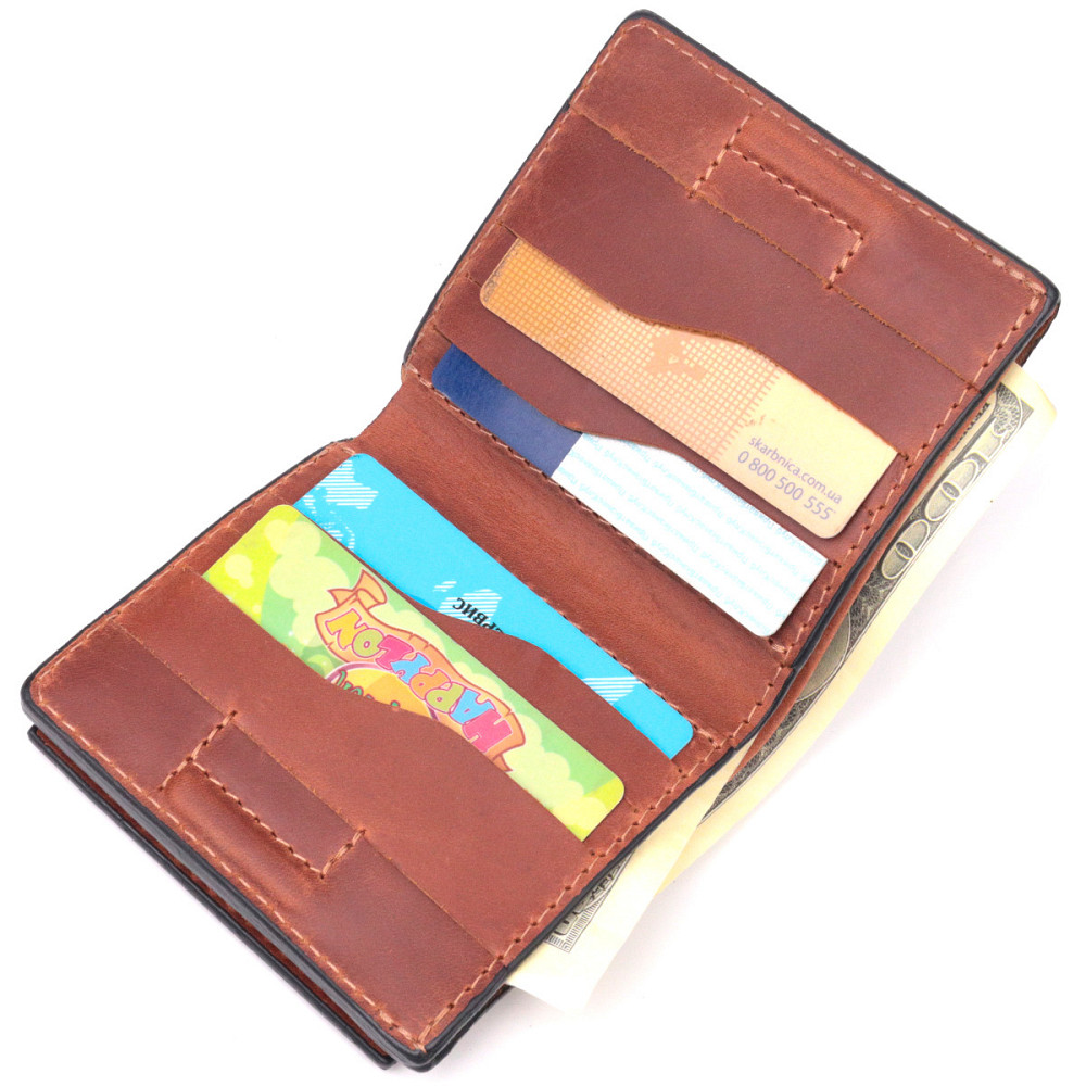 Чоловічий гаманець із вінтажної шкіри із монетницею Слава ЗСУ GRANDE PELLE 16756 Світло-коричневий Київ - фото 7