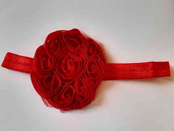 Дитяча червона пов'язка - окружність 42-55см, квітка 8см Київ