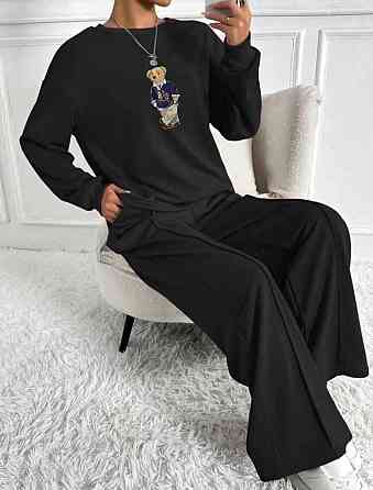 Жіночий прогулянковий костюм двійка з термонакатом двонитка Чорний, 48/52 Одеса