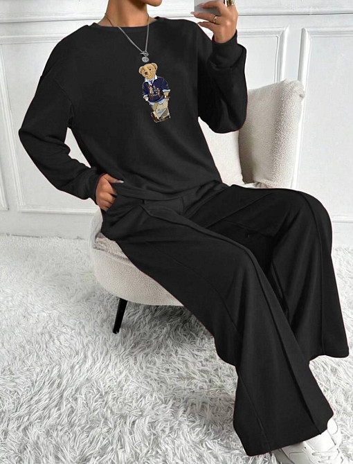 Жіночий прогулянковий костюм двійка з термонакатом двонитка Чорний, 48/52 Одеса - фото 3