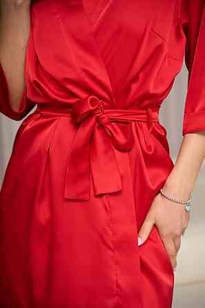 Халат жіночий шовковий під пояс Червоний Харків