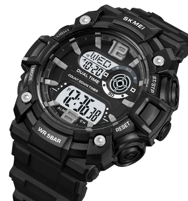 Часы мужские спортивные наручные Skmei 2018 (Черный с белым циферблатом) Киев - изображение 2