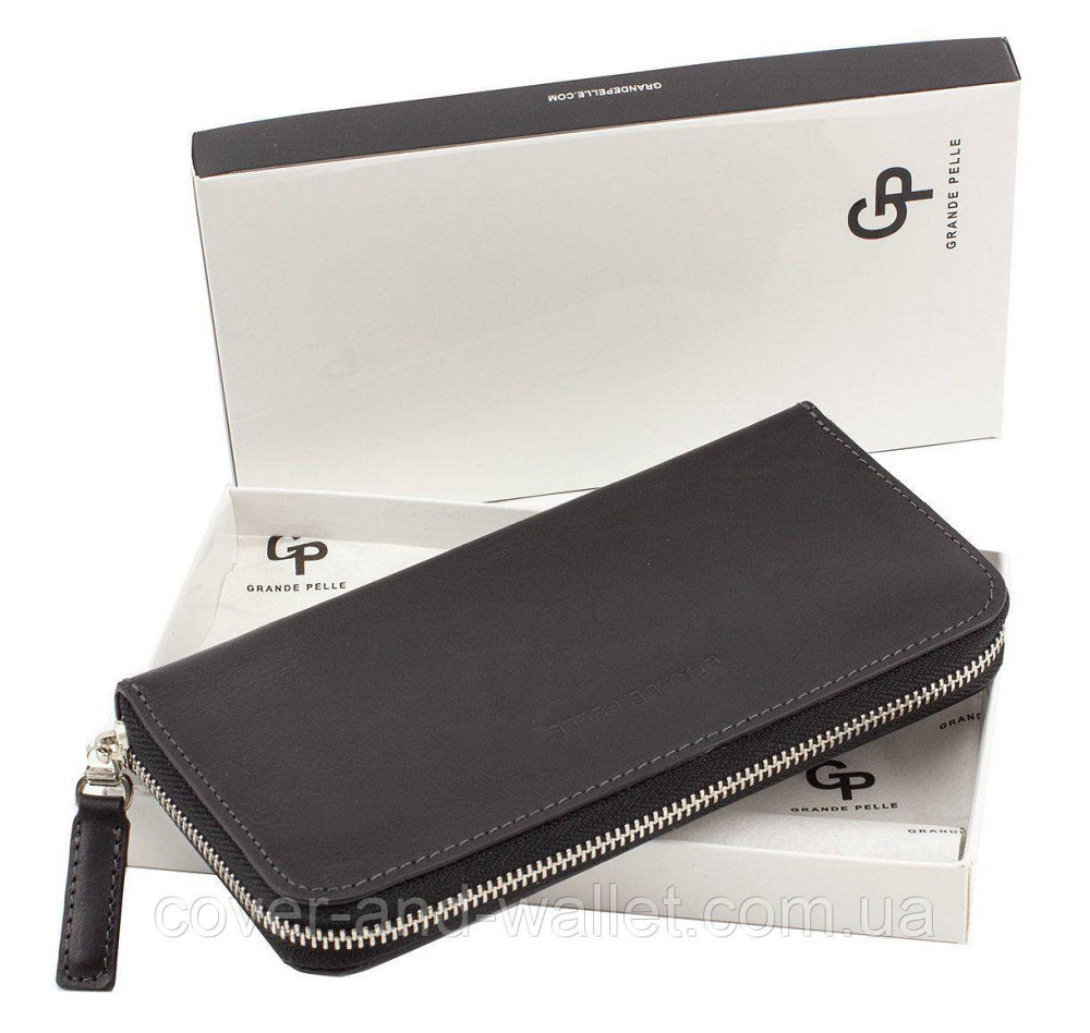 Большой качественный черный кошелёк на молнии Grande Pelle Киев - изображение 1