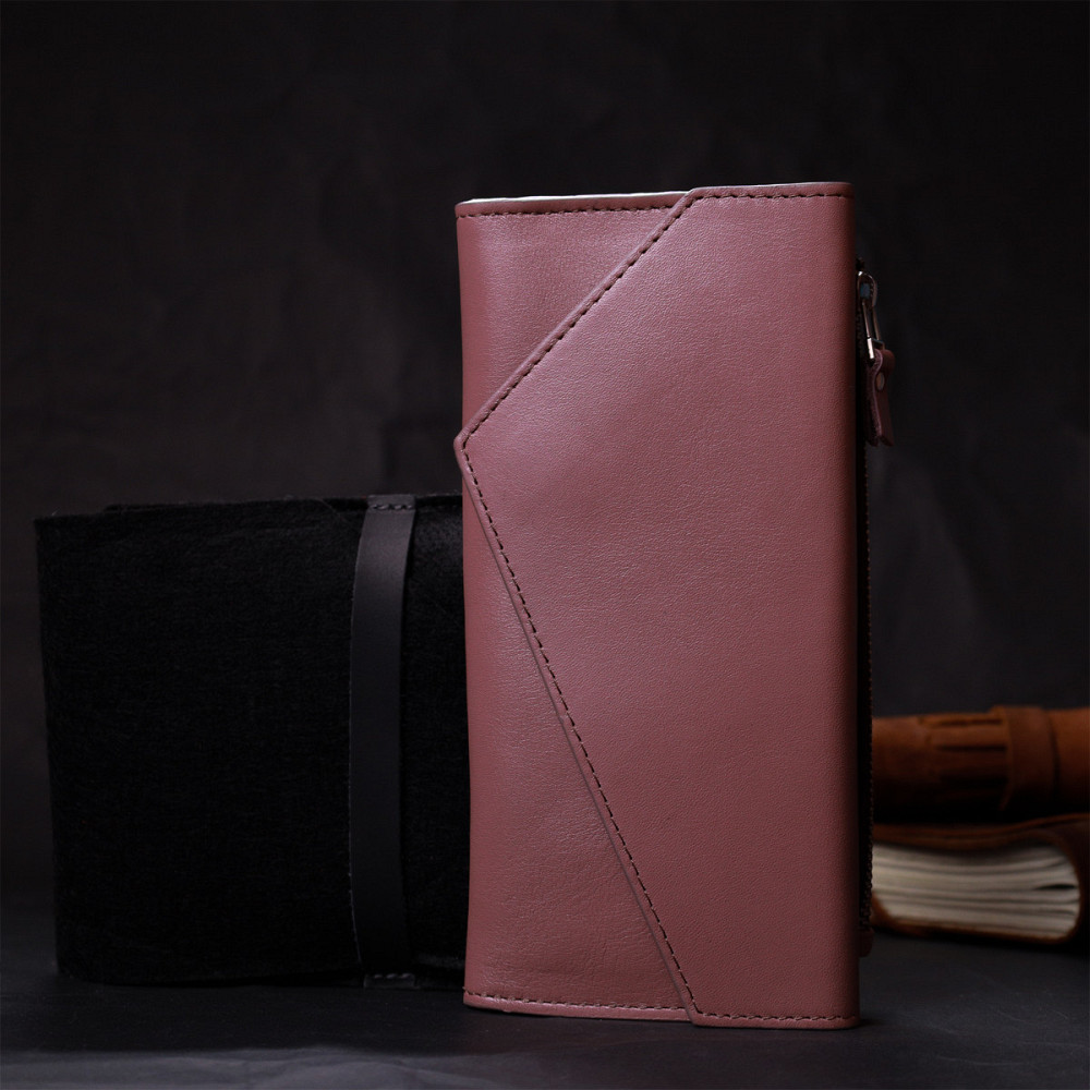 Якісний гаманець із монетницею зовні з натуральної шкіри GRANDE PELLE 11648 Пудровий Київ - фото 9