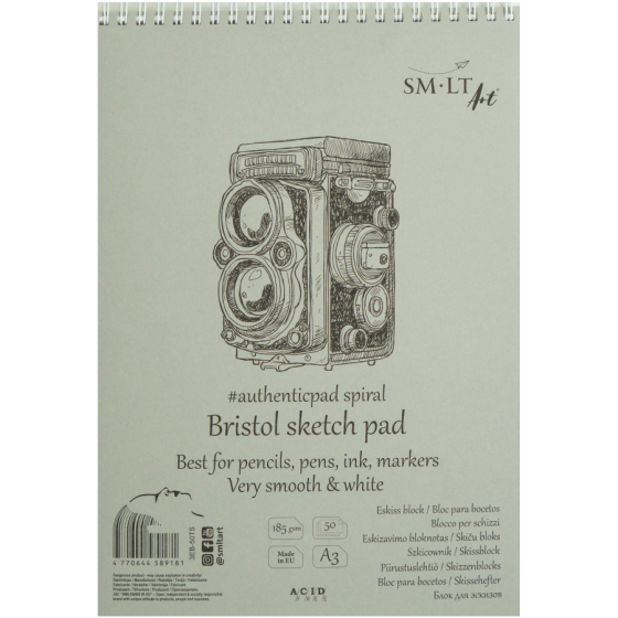 Альбом для эскизов на спирали AUTHENTIC (Bristol) А3 (29.7х42 см) 185г/м2 50л белая и гладкая бумага SM-LT Art Киев