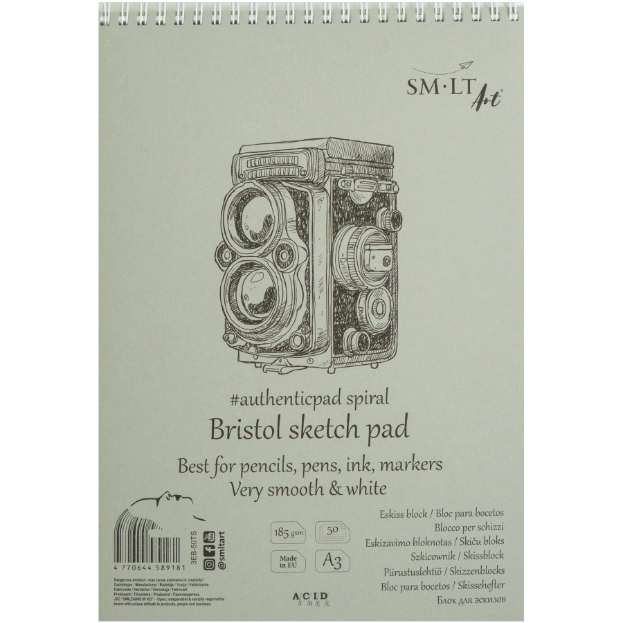 Альбом для эскизов на спирали AUTHENTIC (Bristol) А3 (29.7х42 см) 185г/м2 50л белая и гладкая бумага SM-LT Art Киев - изображение 1