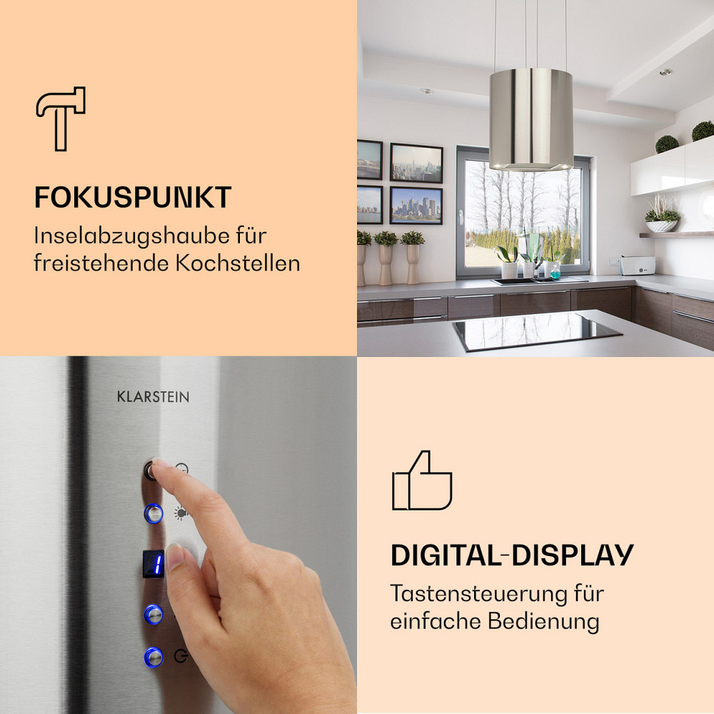 Витяжка Barett Island Ø 35 см рециркуляція 558 м3/год LED фільтр з активованим вугіллям сріблястий (Німеччина, Рівне - фото 5