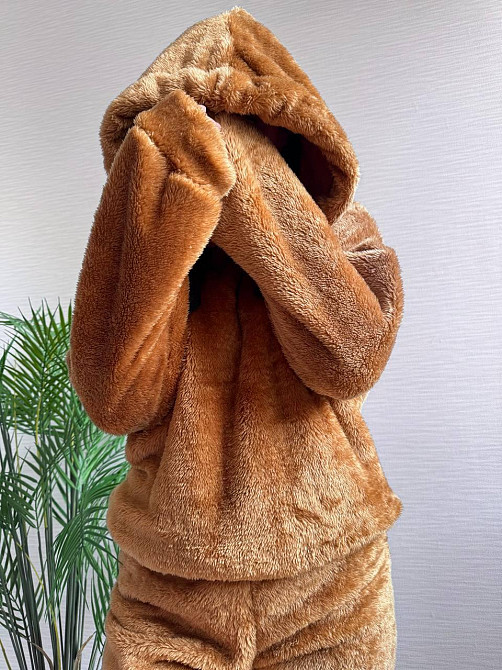 Теплый женский плюшевый костюм двойка плюшевый двухсторонний мех Песочный Одесса - изображение 2