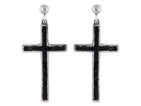 Серьги Stainless Steel Родий пусеты «Крестики с черными кристаллами» (215045) ТМ XUPING Киев