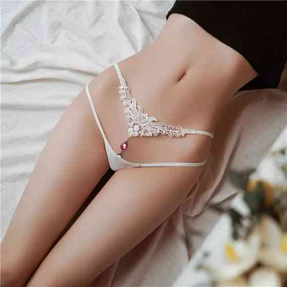 Інтимні трусики білі з камінцем - розмір 42-46, резинка до 90см Київ