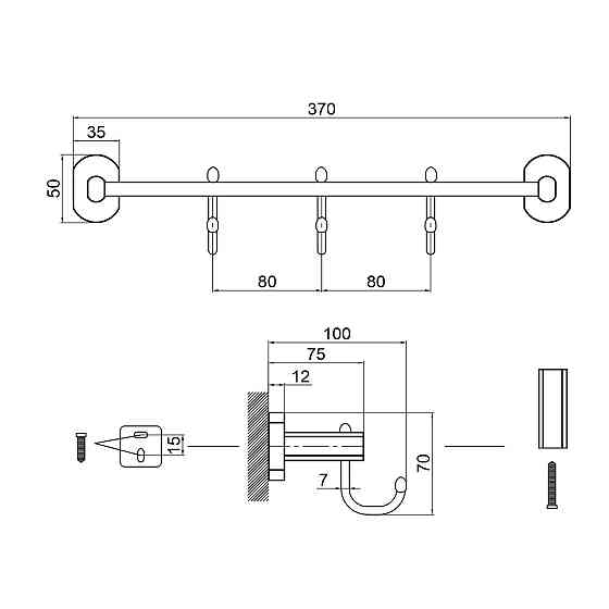 Тримач для рушника Qtap Liberty 3 гачки 365 мм QTLIBCRM11543 Chrome Київ