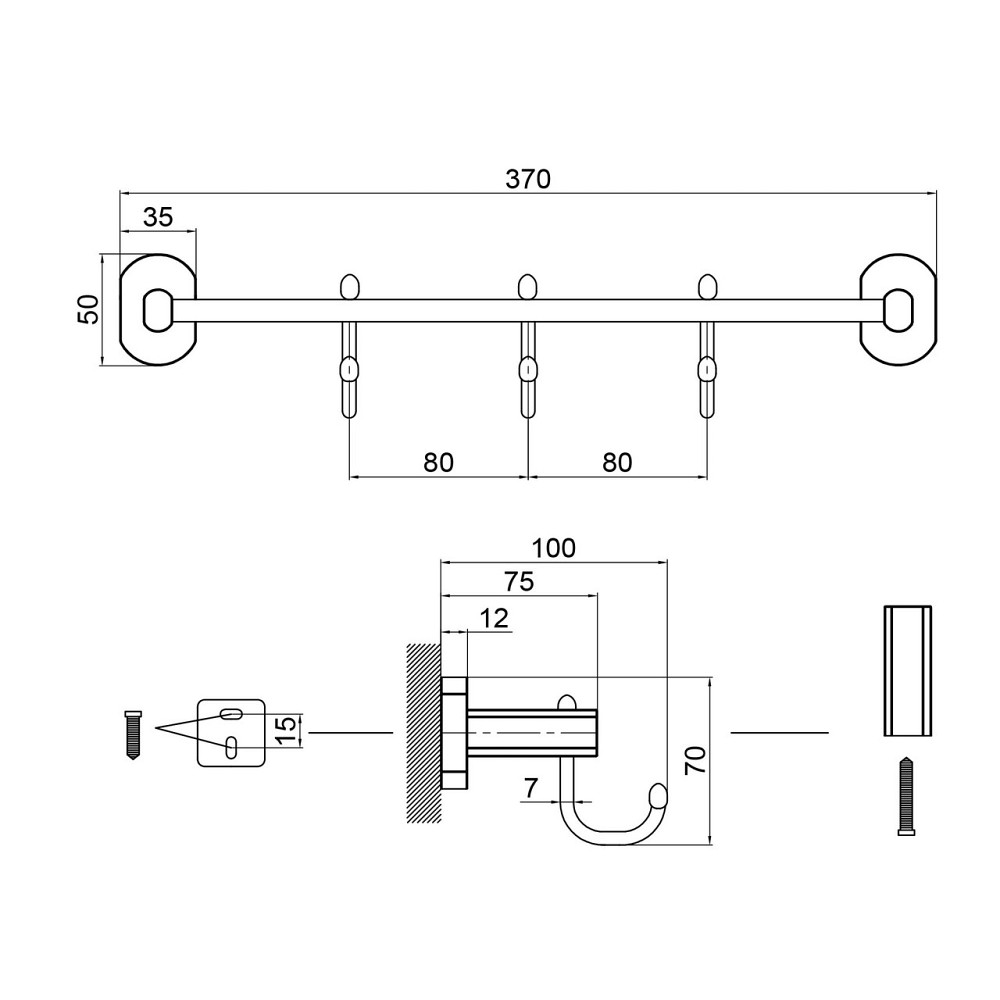 Тримач для рушника Qtap Liberty 3 гачки 365 мм QTLIBCRM11543 Chrome Київ - фото 2