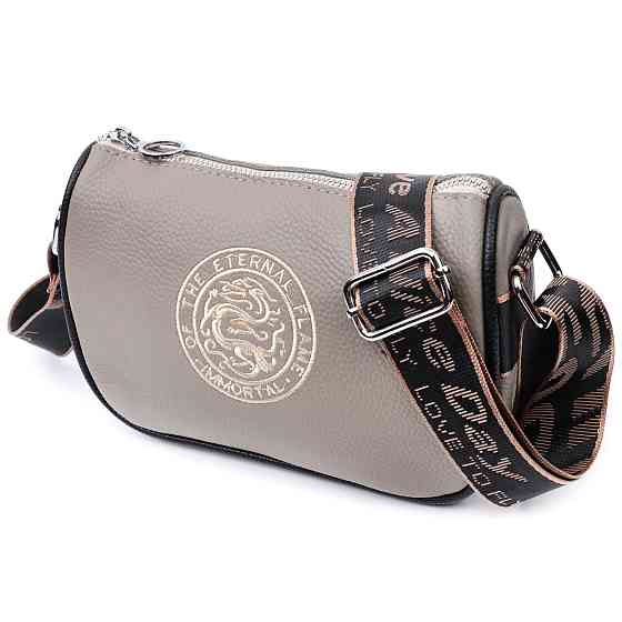 Красивая женская сумка с вышивкой на лицевой стороне из натуральной кожи Серая (Vintage) Киев