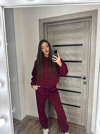 Женский утепленный костюм двойка: кофта и штаны трехнитка на флисе + мех Бордо, 50/52 Одесса