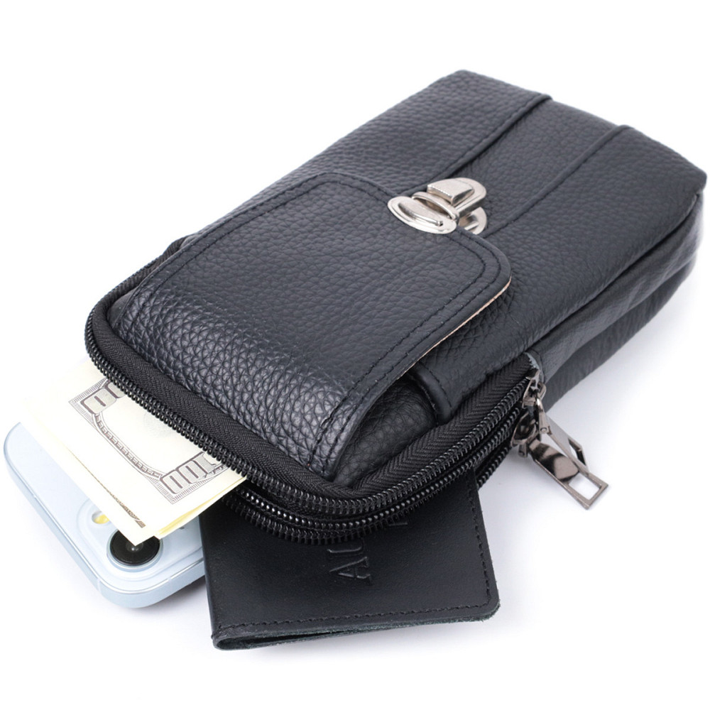 Чоловіча сумка на пояс із натуральної шкіри Чорний (Vintage) Київ - фото 3