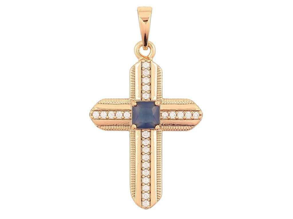 Кулон Позолота 18K Крест с цирконом и синим кристаллом для цепочки 271479 ТМ XUPING Киев - изображение 1