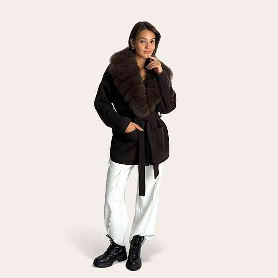 Женское пальто с меховым воротником Шоколадный, 52 Харьков