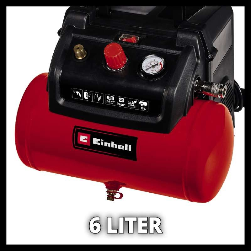 Мощный воздушный компрессор Einhell TC-AC 190/6/8 OF : 1.2кВт, 8 бар,объем бака 6 л, 190 л/мин (4020655) Киев - изображение 2