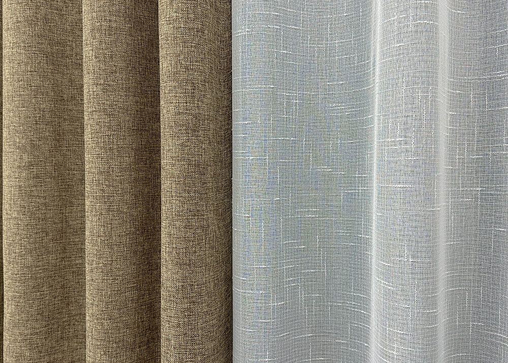 Комплект штор VR-Textil Льон Мішковина 200х270 2шт і Тюль 500х270 1768ш-115т Мигдальний з білим 71-052/6 Київ - фото 6