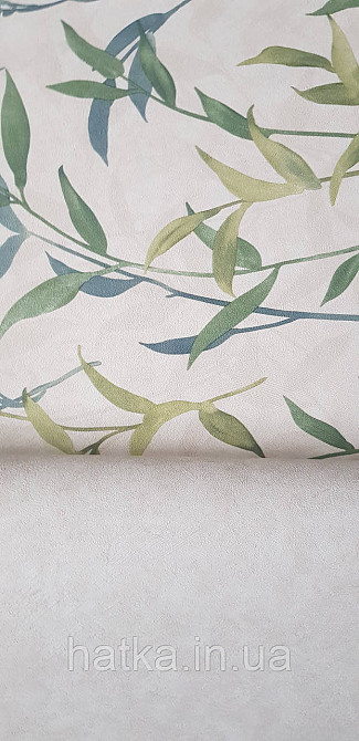 Обои виниловые на флизелине Sintra Adria метровые листья ветки зеленые салатовые на бежевом Киев - изображение 3