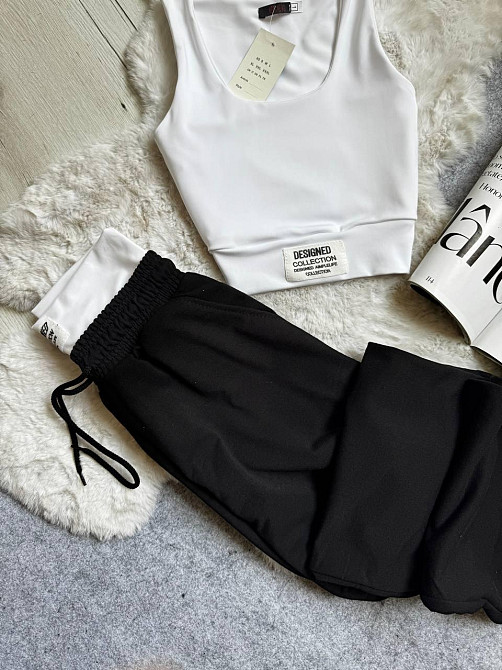 Жіночий прогулянковий костюм-двійка: топ і штани двонитка + мікродайвінг Чорний, 42/44 Одеса - фото 9