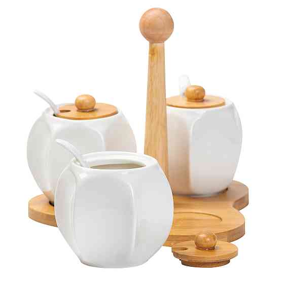 Набір банок для сипучих продуктів 3 шт по 200 мл, на бамбуковій підставці HP1201 Коломия