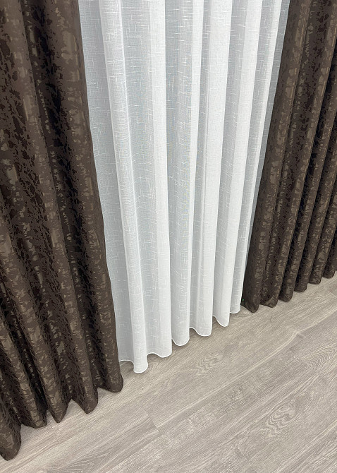 Комплект штор VR-Textil Льон Мармур 150х270 2шт і Тюль 600х270 1910ш-115т Венге з білим 71-130/5 Київ - фото 7
