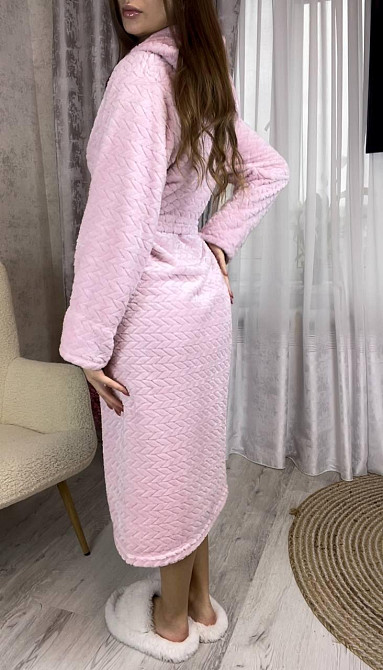 Жіночий махровий халат довгий Рожевий S Харків - фото 4