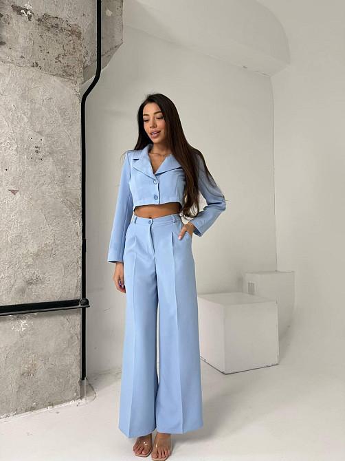 Женский деловой брючный костюм двойка: жакет и брюки костюмка Голубой, 46/48 Одесса - изображение 5